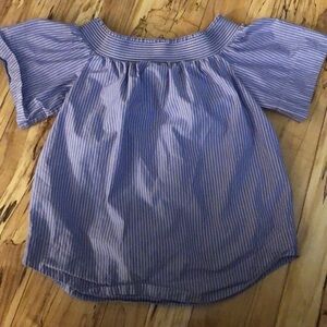 J Crew size 00 ruffled off shoulder blue white